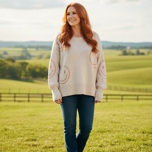 Stitch +Feather 🙂Smiley🙂Sweater oversized (S/M)